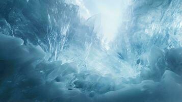 uma deslumbrante gelo caverna com espumante gelo formações ai gerado foto