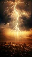 uma dramático relâmpago parafuso iluminador uma tormentoso céu ai gerado foto