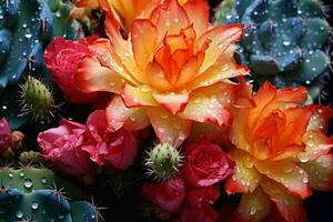 uma vibrante coleção do flores adornado com espumante água gotas ai gerado foto