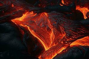 uma hipnotizante fechar-se do fundido lava dentro uma fogosa chama ai gerado foto