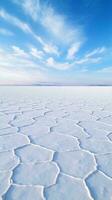 uma sereno inverno panorama com coberto de neve terra e Claro azul céu ai gerado foto