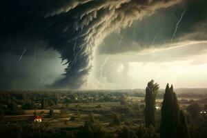 uma iminente tempestade sobre uma rural panorama ai gerado foto