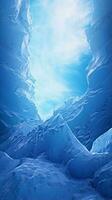 uma deslumbrante gelo caverna iluminado de uma brilhante azul céu ai gerado foto