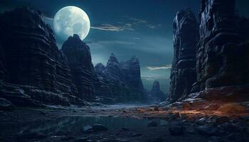 uma místico noite debaixo a encantador brilho do uma cheio lua ai gerado foto