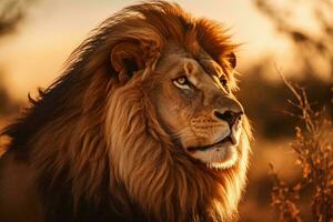 uma majestoso leão dentro Está natural habitat ai gerado foto