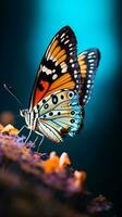 uma vibrante borboleta empoleirado delicadamente em uma colorida flor ai gerado foto