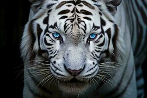 uma majestoso branco tigre com impressionante azul olhos ai gerado foto