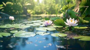 uma grupo do flores em água ai gerado foto