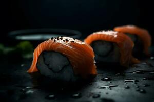 Sushi lista com salmão e camarão tempura. neural rede ai gerado foto