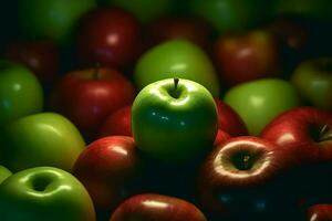 grande quantidade do verde e vermelho maçãs fundo. neural rede ai gerado foto