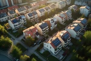 a cidade corre em solar energia. ecologia e eco verde energia conceito. neural rede ai gerado foto