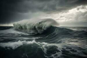 a perfeito cogumelo nuvem tempestade sobre a mar. neural rede ai gerado foto