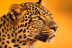 leopardo em uma amarelo fundo. neural rede ai gerado foto