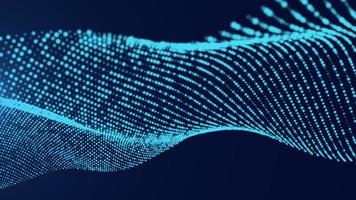 partículas de onda de tecnologia brilhante azul com fundo azul escuro foto
