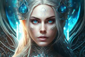 retrato do uma lindo menina rainha do diamantes fantasia Sombrio deusa. neural rede ai gerado foto