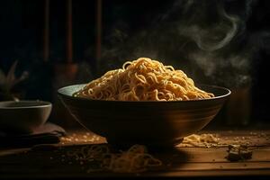 Preto tigela com chinês Macarrão Jiangsu cozinha. neural rede ai gerado foto