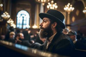 ortodoxo judeu lê orações dentro a têmpora. neural rede ai gerado foto