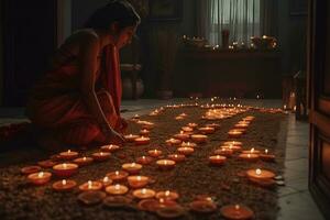 muitos velas para a indiano feriado diwali. neural rede ai gerado foto