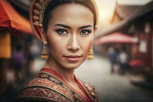 retrato do uma lindo ásia tailandês mulher. neural rede ai gerado foto