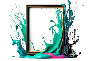 quadro, Armação com arco Iris pintura splash. neural rede ai gerado foto