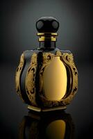 uma garrafa do perfume mulheres eau de perfume dentro garrafa isolado em Preto. fragrância para mulheres perfume spray. neural rede gerado arte foto