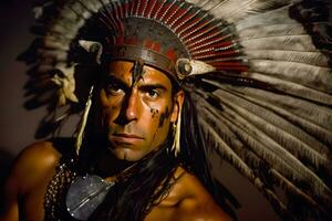 nativo americanos. retrato do americanos indiano cara. neural rede ai gerado foto