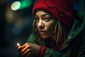 retrato do uma jovem rastaman mulher. neural rede ai gerado foto