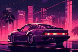 futurista retro onda sintetizador onda carro. retrowave estilo. neural rede ai gerado foto