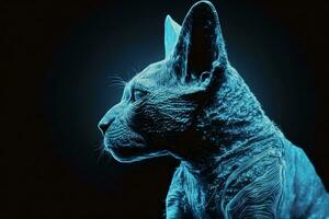 lindo sphynx gato retrato dentro azul cores. neural rede gerado arte foto
