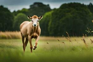 uma cavalo corrida através uma campo do alta grama. gerado por IA foto