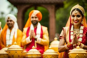 indiano Casamento cerimônia dentro Délhi. gerado por IA foto