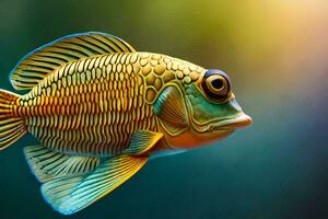 uma peixe com grande olhos e uma amarelo corpo. gerado por IA foto