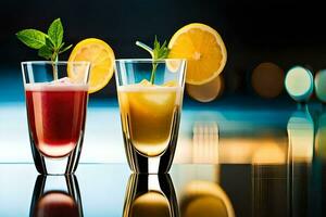 dois óculos do bebidas com limão e hortelã. gerado por IA foto