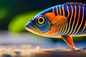uma colorida peixe com azul e laranja listras. gerado por IA foto