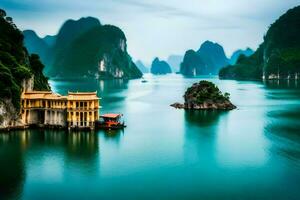 a lindo panorama do Halong baía. gerado por IA foto