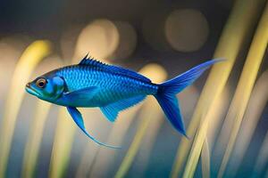 uma azul peixe natação dentro a água. gerado por IA foto