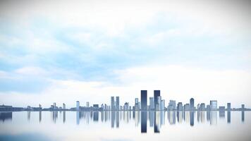 azul céu e paisagem urbana plano de fundo,3d Renderização com reflexão terra foto