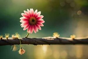 uma Rosa flor é sentado em uma ramo. gerado por IA foto