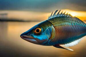 uma peixe com brilhante cores é mostrando dentro a água. gerado por IA foto