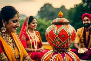 indiano Casamento dentro Jaipur. gerado por IA foto