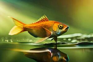peixinho dourado, peixe, água, reflexão, luz, reflexão hd papel de parede. gerado por IA foto