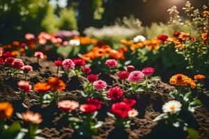 colorida flores dentro a jardim. gerado por IA foto