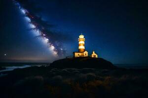 uma farol com estrelas e a leitoso dentro a céu. gerado por IA foto