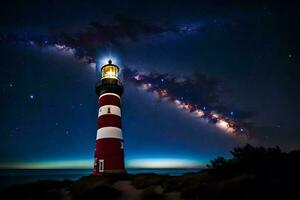 a leitoso caminho sobre a farol. gerado por IA foto