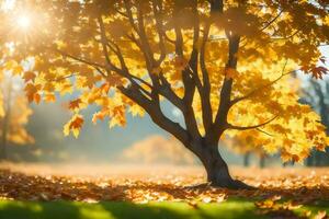 outono folhas em uma árvore dentro a Sol. gerado por IA foto