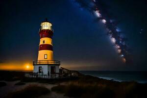 uma farol com estrelas e a leitoso dentro a céu. gerado por IA foto