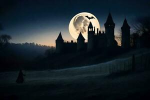 uma castelo com uma cheio lua dentro a fundo. gerado por IA foto