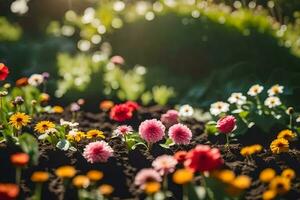 uma jardim com muitos diferente flores gerado por IA foto