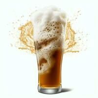 uma vidro do frio fresco Cerveja com boné do espuma. respingo do espuma com saboroso americano cerveja. Cerveja dia conceito de ai gerado foto