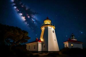 a leitoso caminho sobre a farol. gerado por IA foto